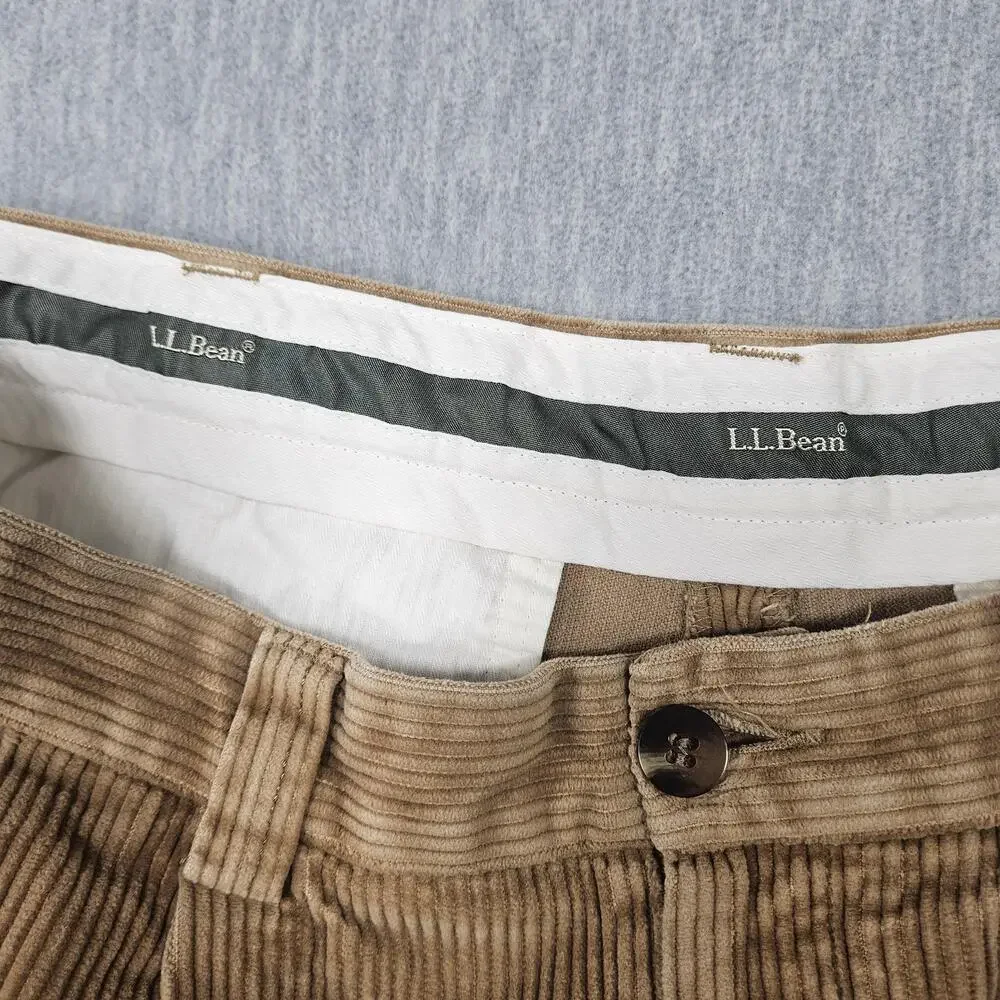 LL Bean Corduroy Pants Mens 35 (35x30) Tan Classic Fit Pleated Front Wide Wale